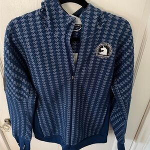 Adidas Blue Houndstooth Zip-Up Sweater Boston Marathon 2017